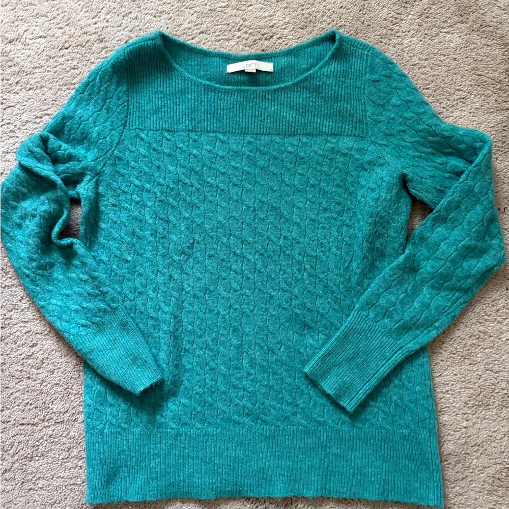LOFT Turquoise Cable Knit Sweater